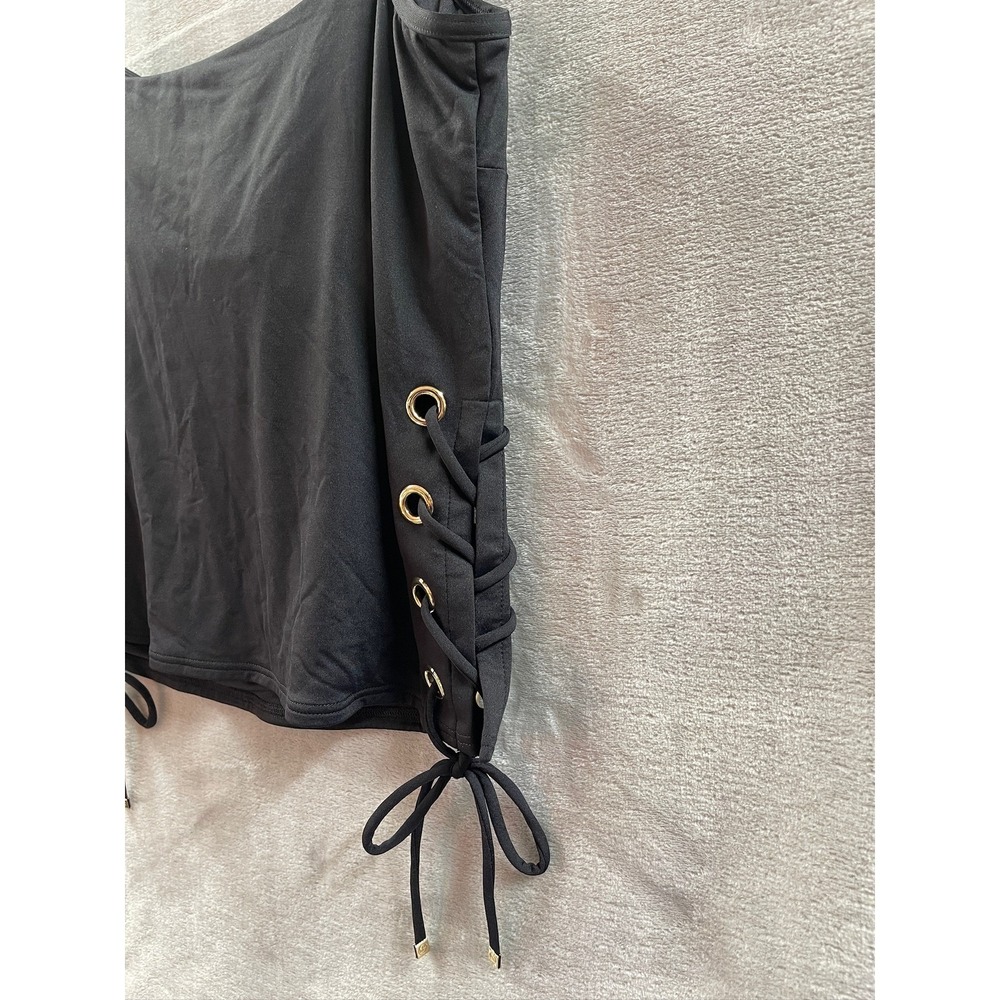 NWT Michael Michael Kors Black Lace Up Side Tankini Top Womens Size L NEW $130 - Picture 10 of 11